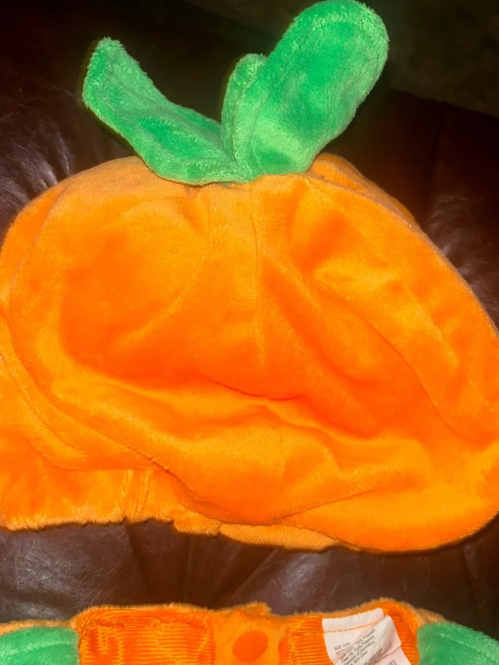 Kids Orange Pumpkin Costume with Green Collar and Hat 6M